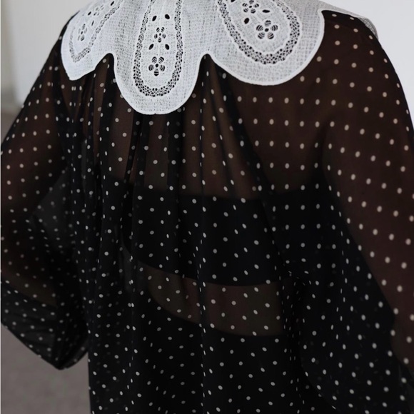 Zara Black and White Polka Dot Blouse with Lace Detail - Picture 2 of 4